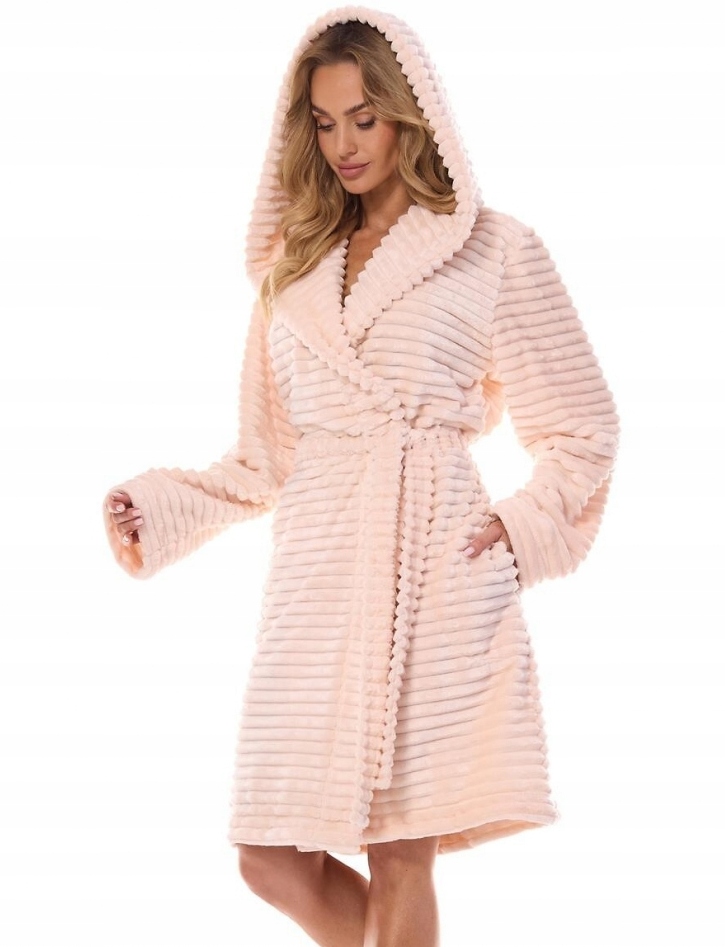 Dámský krátký župan S Kapucí L&L 2416 Červená Meruňka 170/102/110 L 40