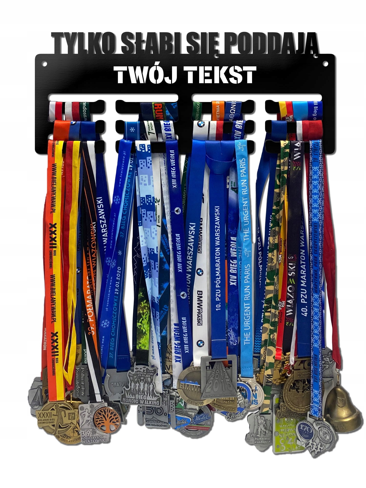 Wieszak na medale Tylko Słabi Się Poddają twoje imię dowolny tekst 43.3