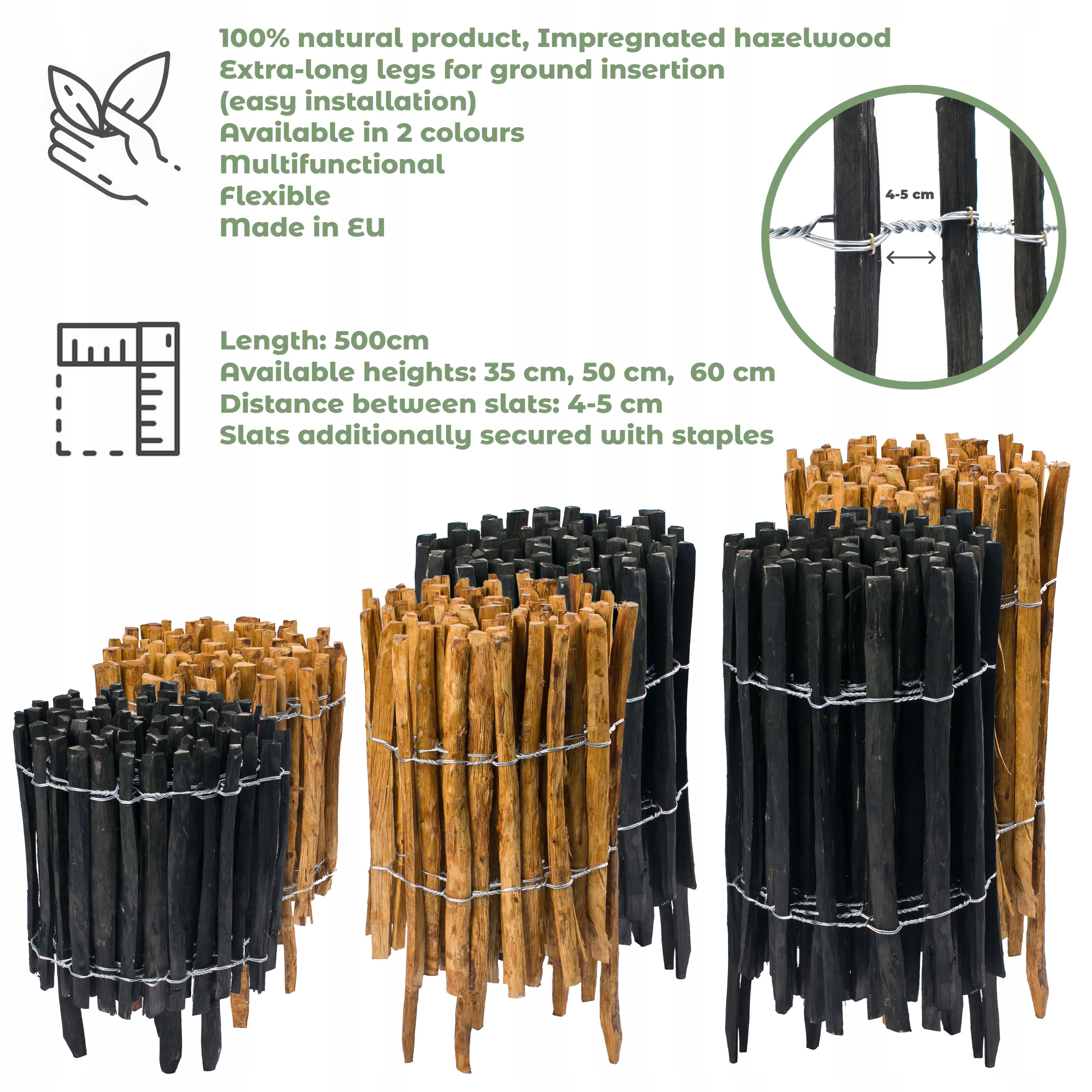 Lískový Plot Impregnovaný Svinovací Plot 50x500cm Přestávka 4-5cm Hnědá