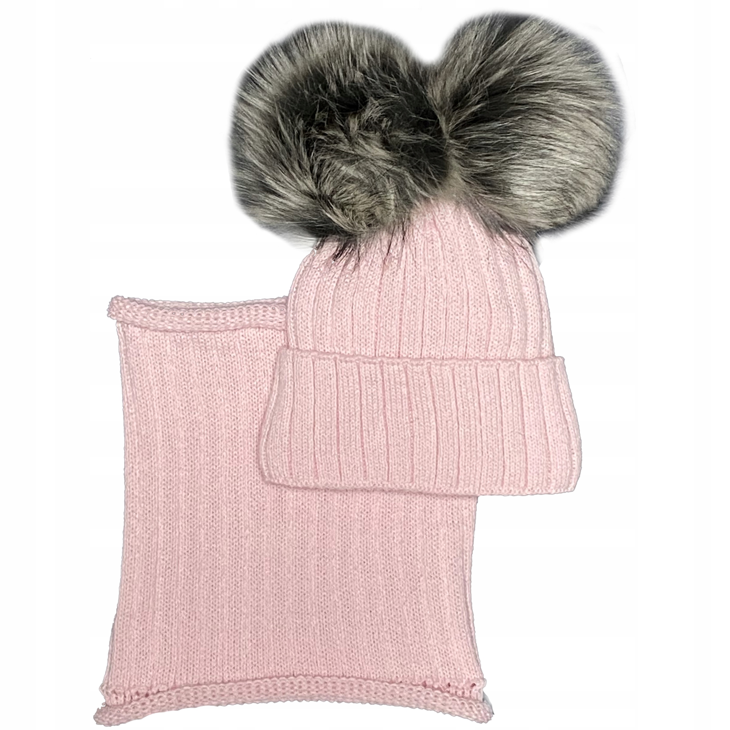 

Czapka z polarem dwa pompony Komin komplet Damski