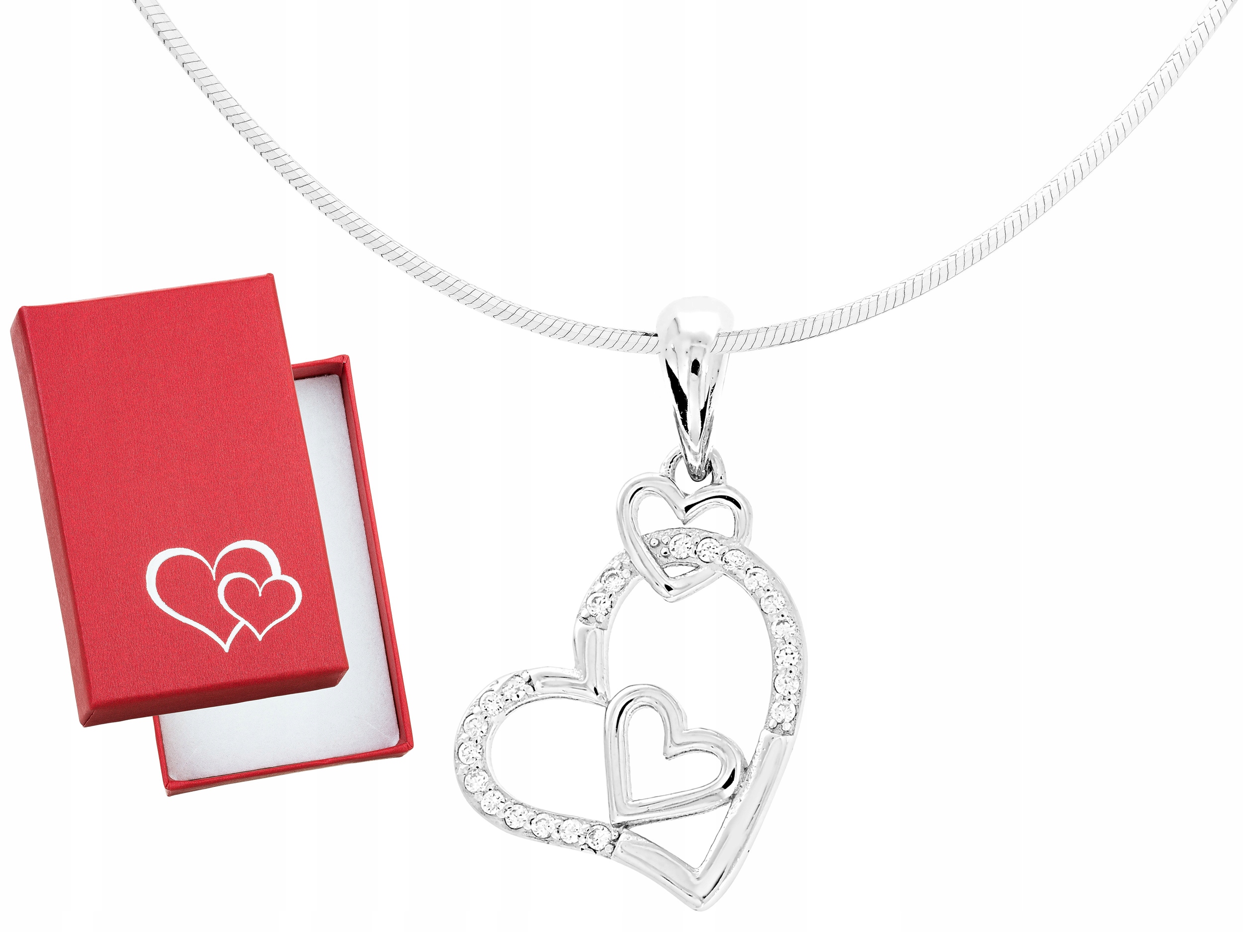 Krátký stříbrný dámský náhrdelník se zirkony Malé srdce Stříbro 45 cm