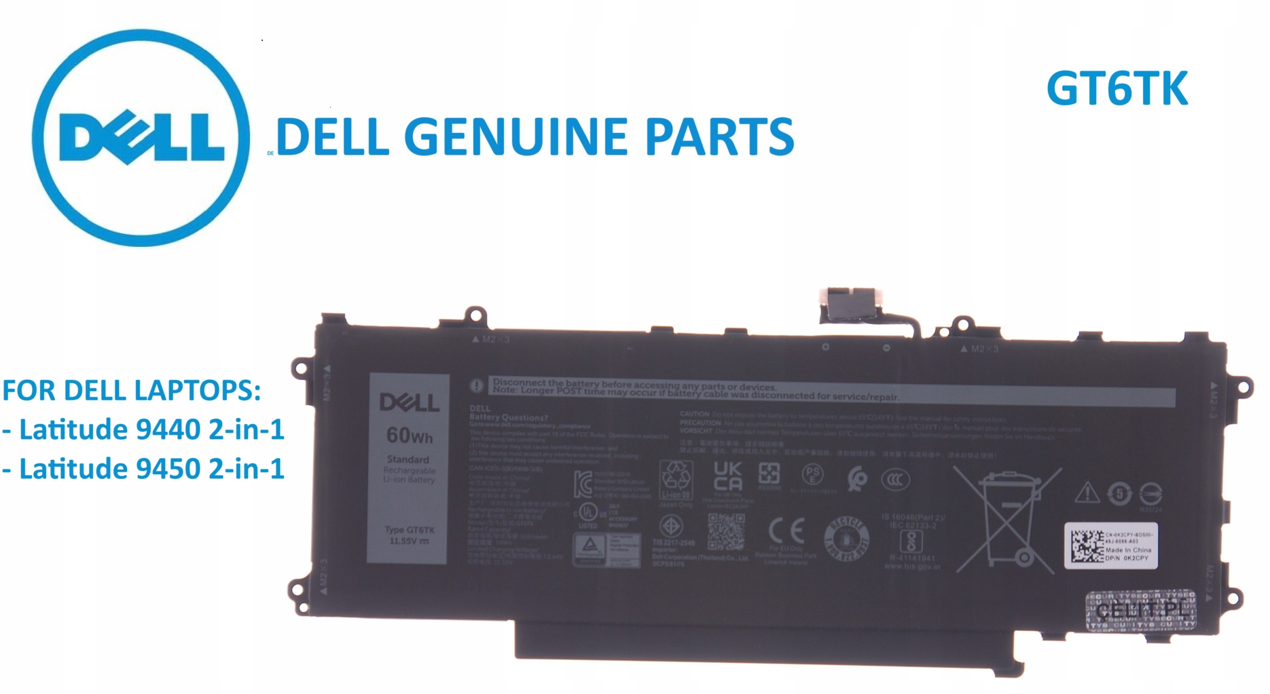 Nová Originálna Batéria Pre Notebook Dell GT6TK Dell Latitude 9440