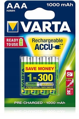 

* 4 szt. Aaa R03 1000mAh NiMH 1.2V Varta ready2use