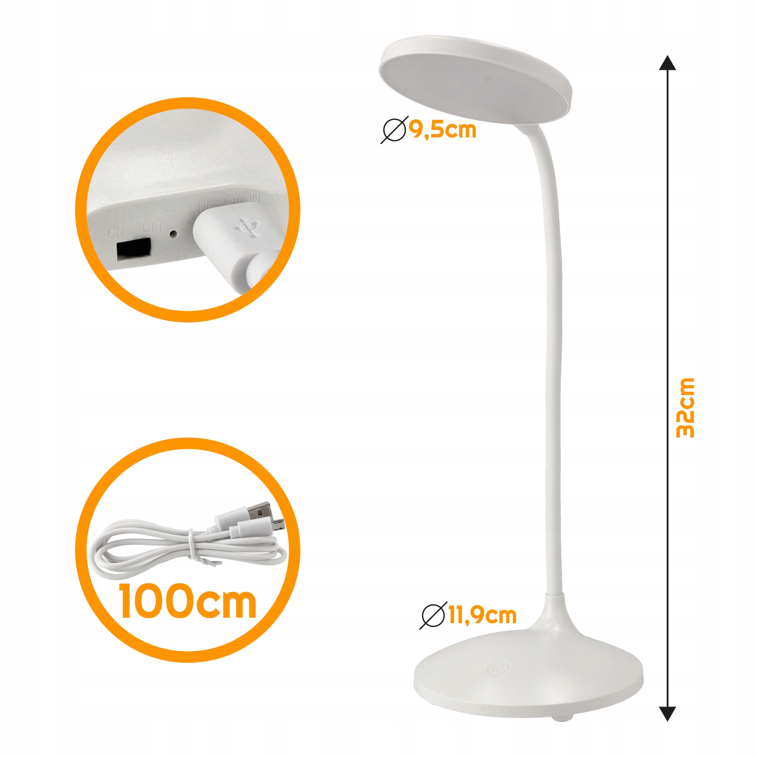 LAMPKA BIURKOWA LED SZKOLNA USB Z AKUMULATOREM Marka Berge