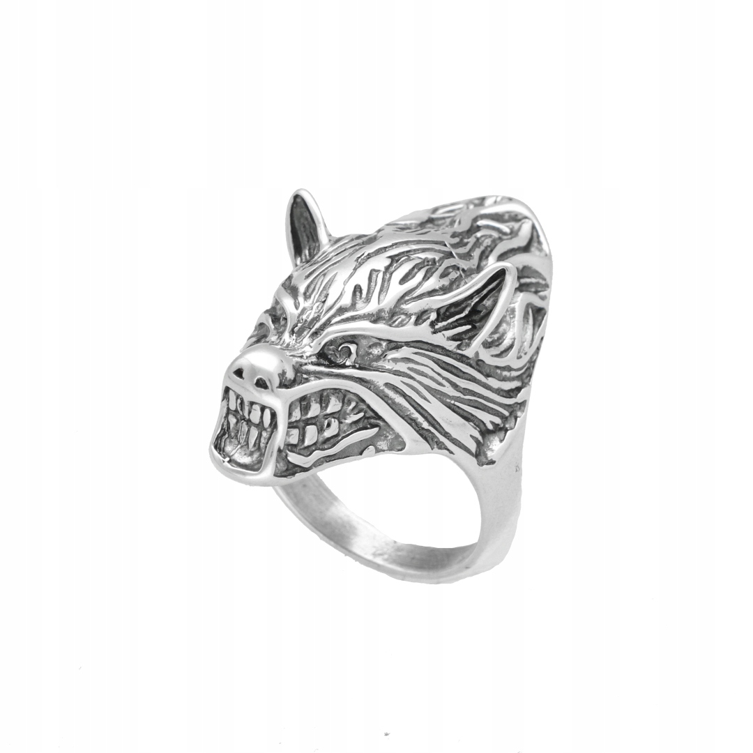 Signet mužská hlava vlka stříbro oxidované vel. 28