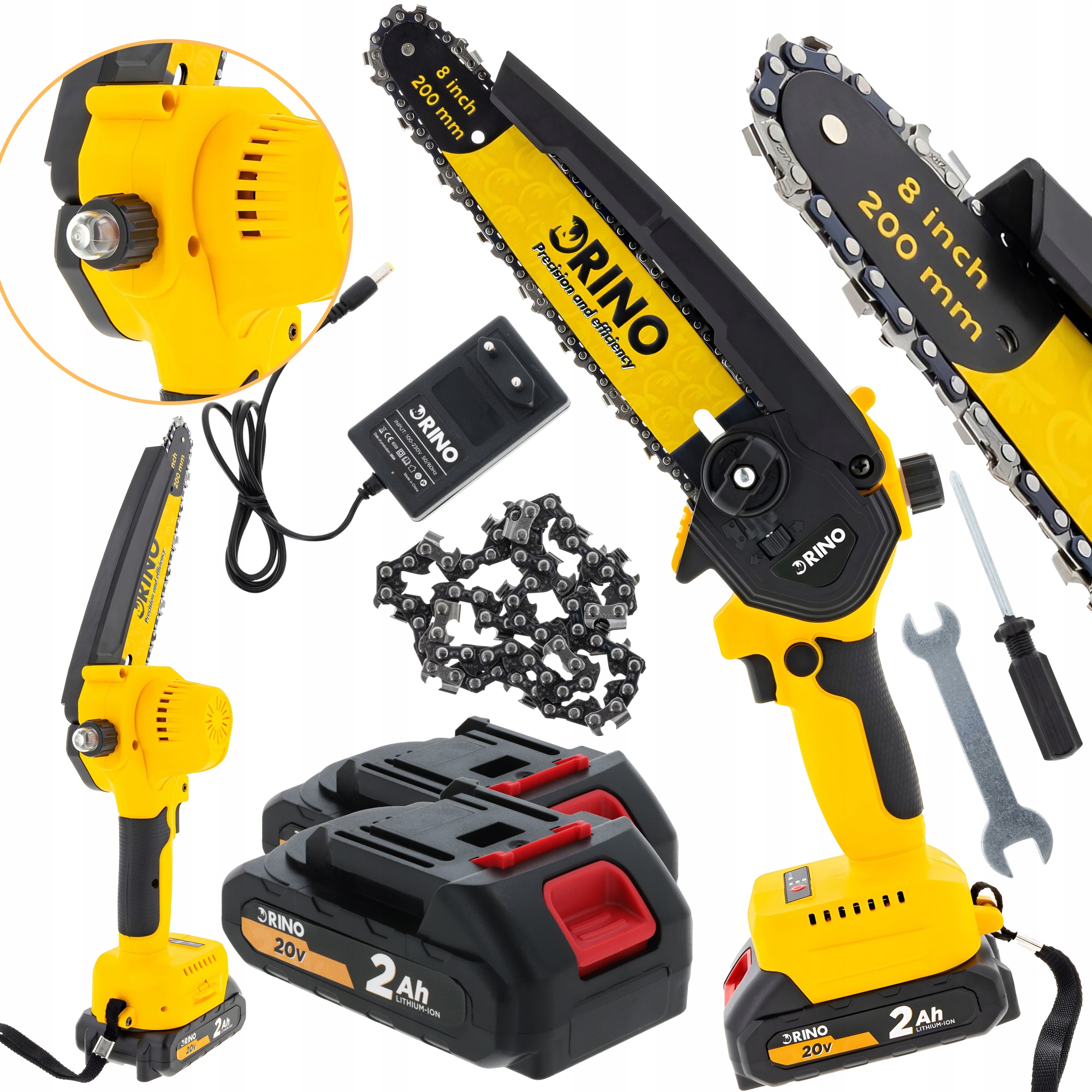 Akumulátorová Řetězová Pila 20V Rino Větvení Pila Mini 2X2AH 200 MM