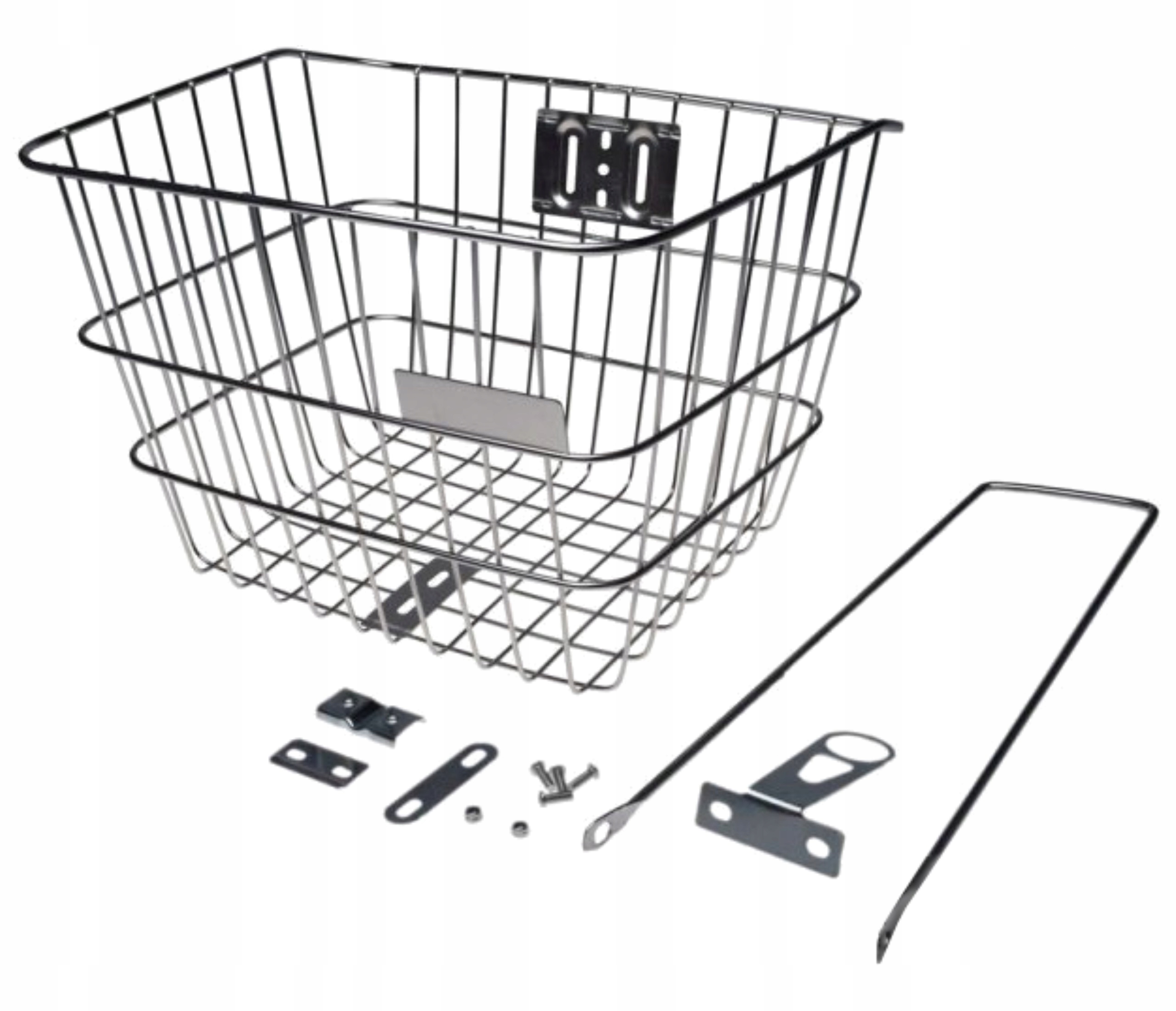 Koszyk Rowerowy Bagażowy Przód Montowany Na Stałe Metalowy Siatka Srebrny