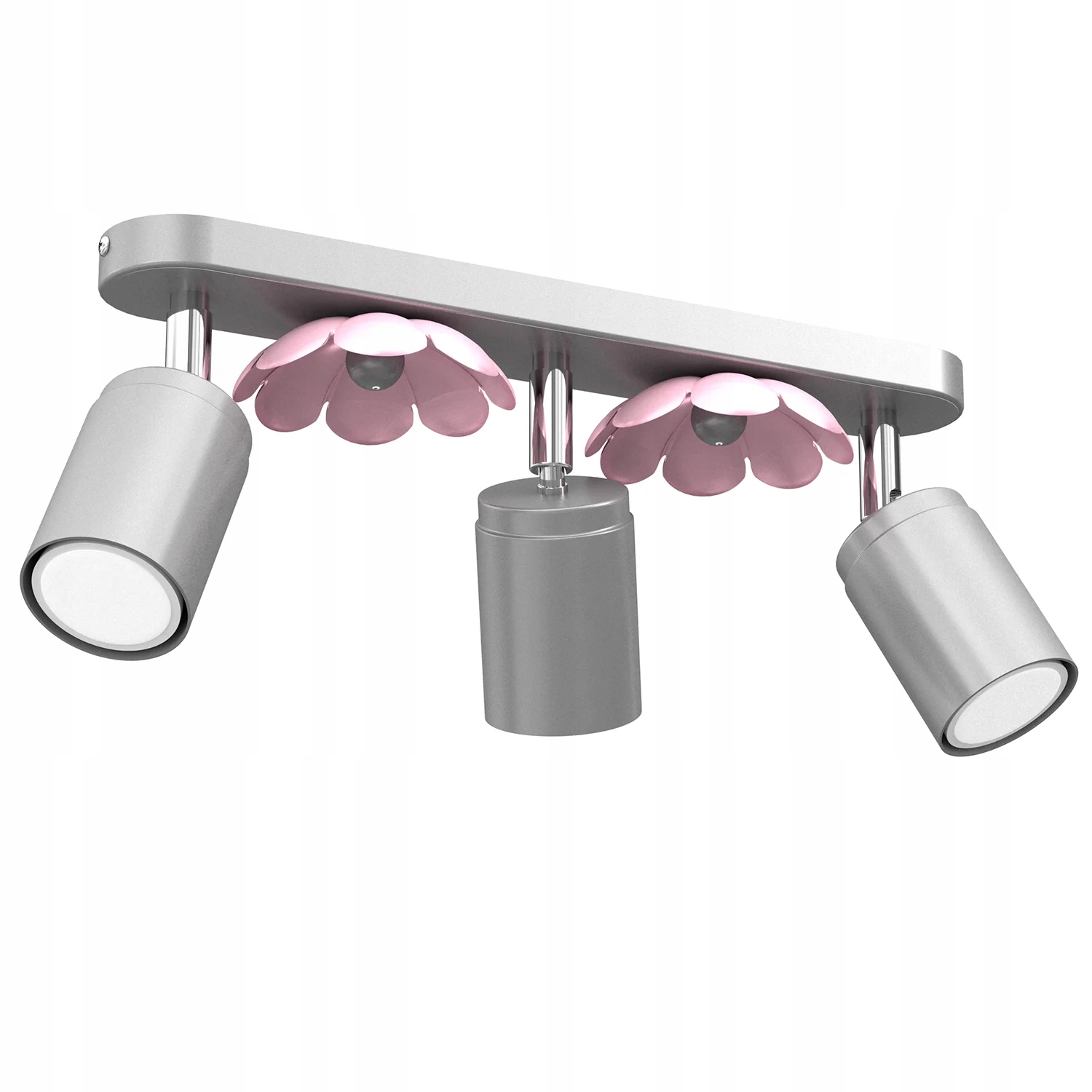 Detská stropná lampa trojité reflektory strieborná s ružovými kvetmi Luminex