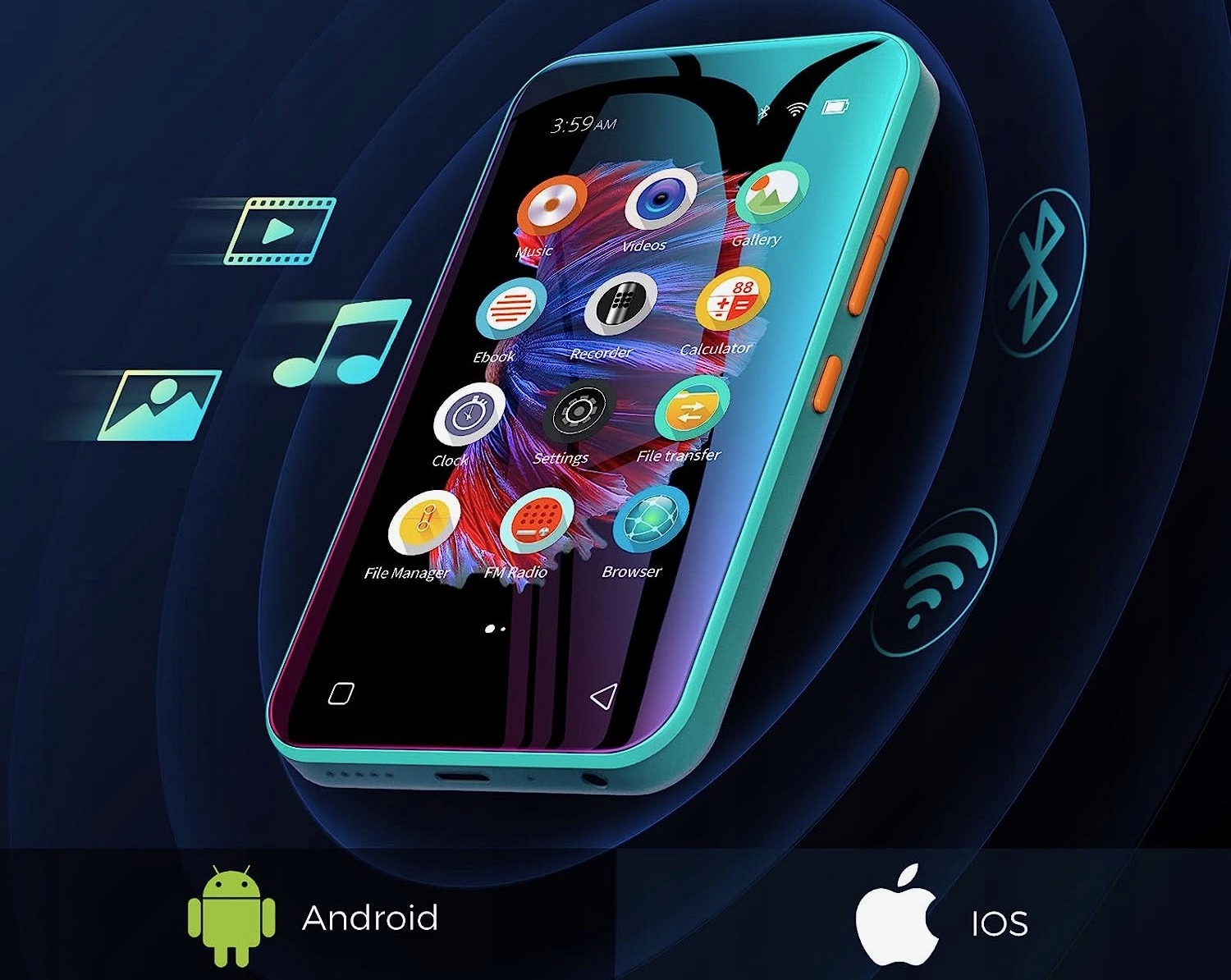 Odtwarzacz MP3 WiFi z Bluetooth, dotykowy 4", RADIO FM, dyktafon + GRATISY EAN (GTIN) 0713153295383