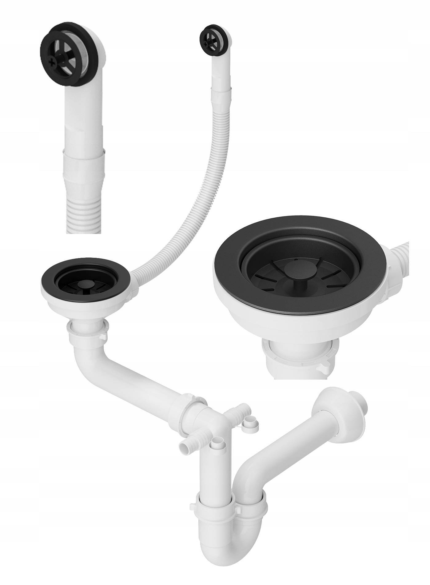 Kuchyňský Dřezový Sifon 1-KOMOROVÝ, Manuální, Černý, Nástěnný