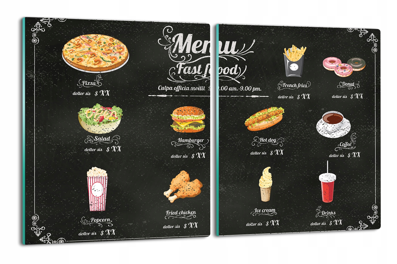 Kryt na sporák 2x 40x52 s fotografií Menu rychlého občerstvení