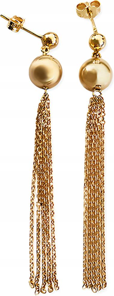 Zlaté náušnice 585, elegantní hladká kulička s řetízkovým chvojím, dárek