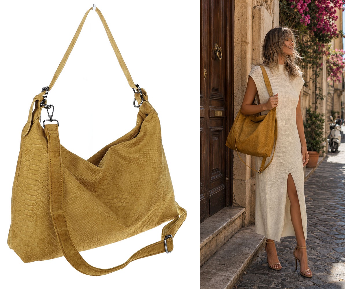 Dámská shopper kabelka přes rameno semišová přes rameno PB4740 Hořčicová