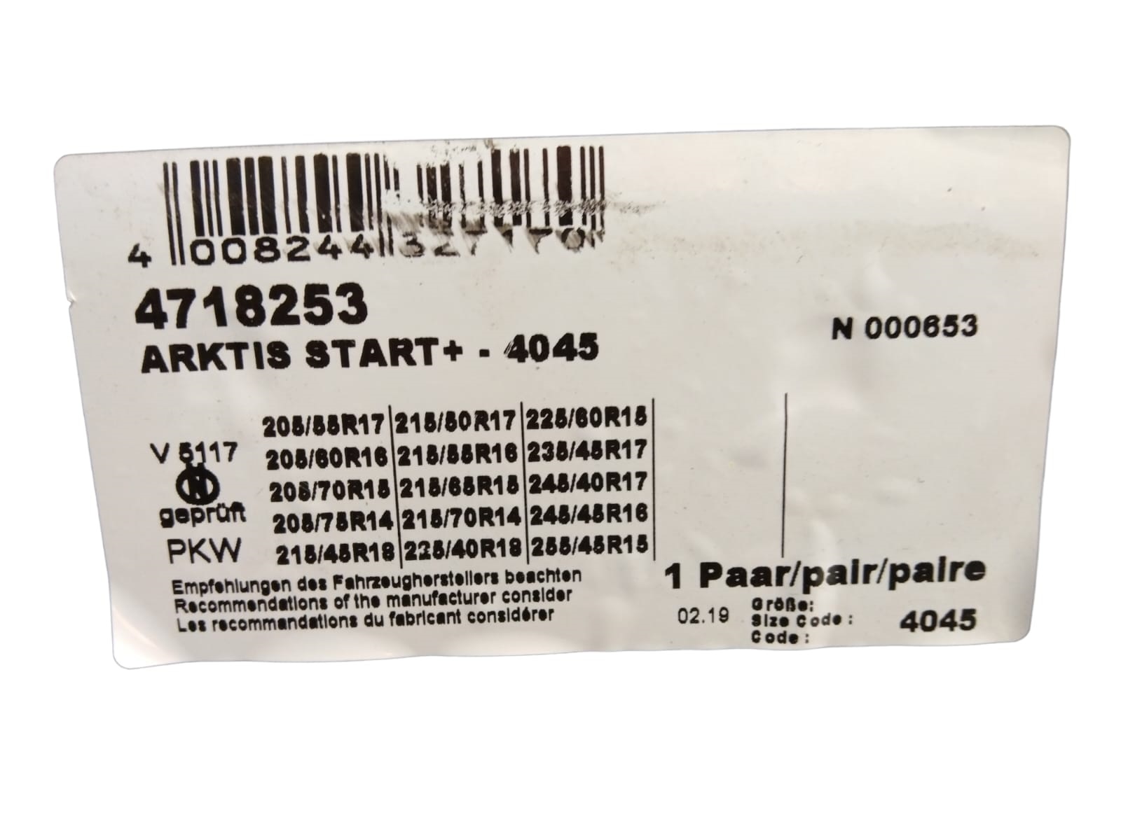 Łańcuchy śniegowe RUD ARKTIS START+ 4045 9 mm KPL. EAN (GTIN) 4008244327170