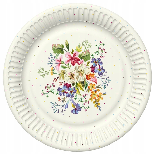

Talerzyki Kolorowe Kwiaty Kropki Party 18 CM