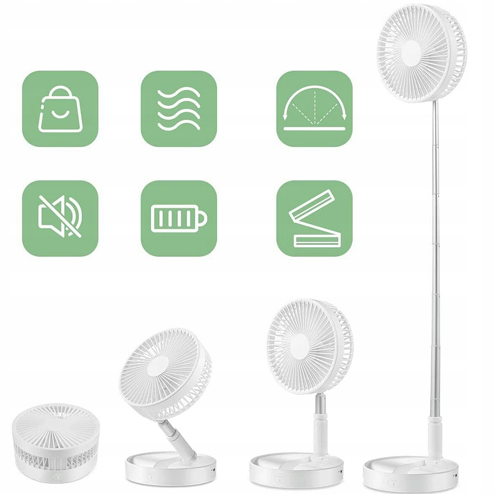 WIATRAK PRZENOŚNY WENTYLATOR ROZKŁADANY AKUMULATOR USB TELESKOPOWY 3 MOCE Kolor dominujący biały