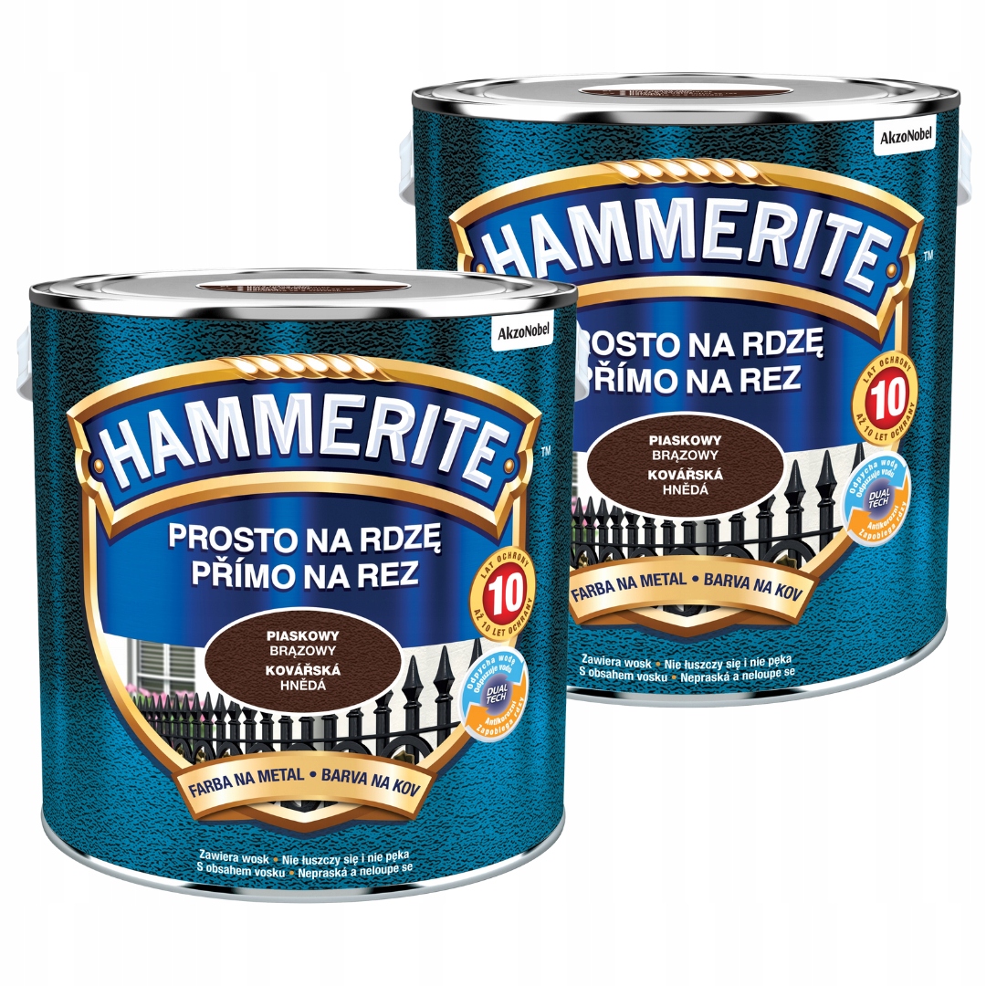 Hammerite Barva Na Kov 5L Přímo Na Rez Pískově Hnědá Set 2x2,5L