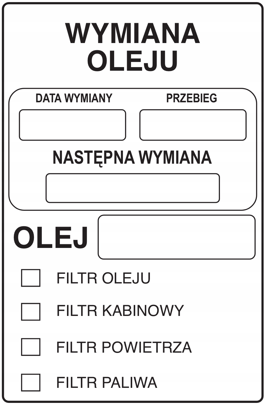 Naklejki Etykiety serwisowe Wymiana Oleju 50szt.