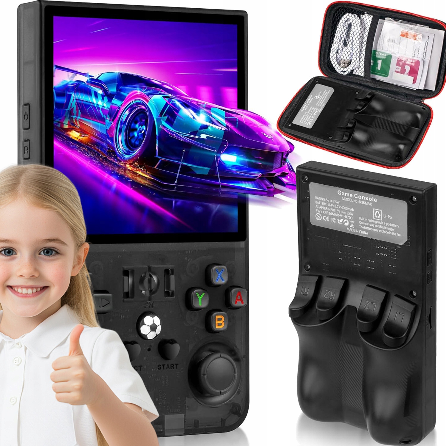 R36MAX Konsola Do Gier Retro Przenośna 18000 Gry 64GB Full Hd Ips