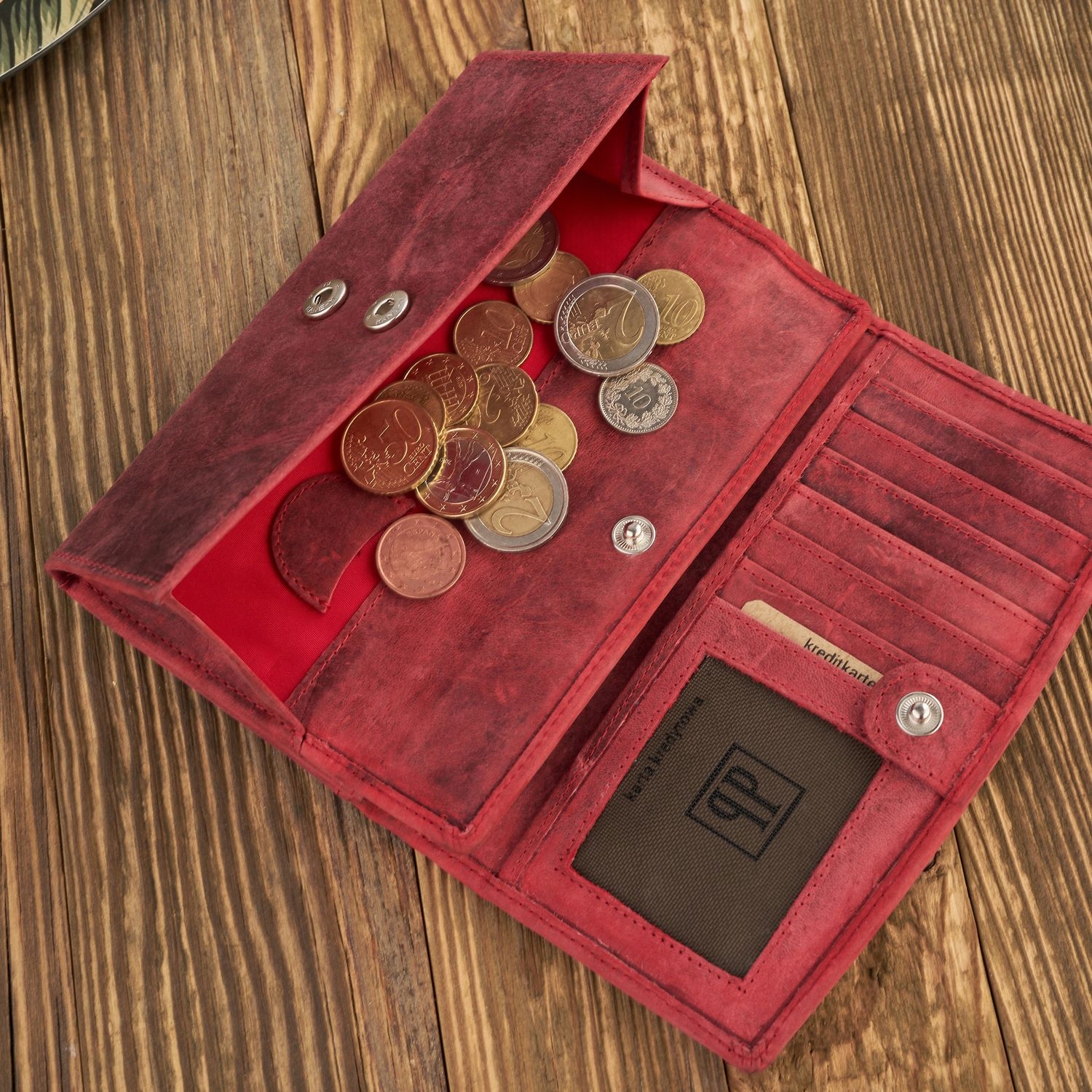 Portfel Damski Skórzany Paolo Peruzzi Czerwony RFID z Wzorami Kwiatowymi Wielkość średni