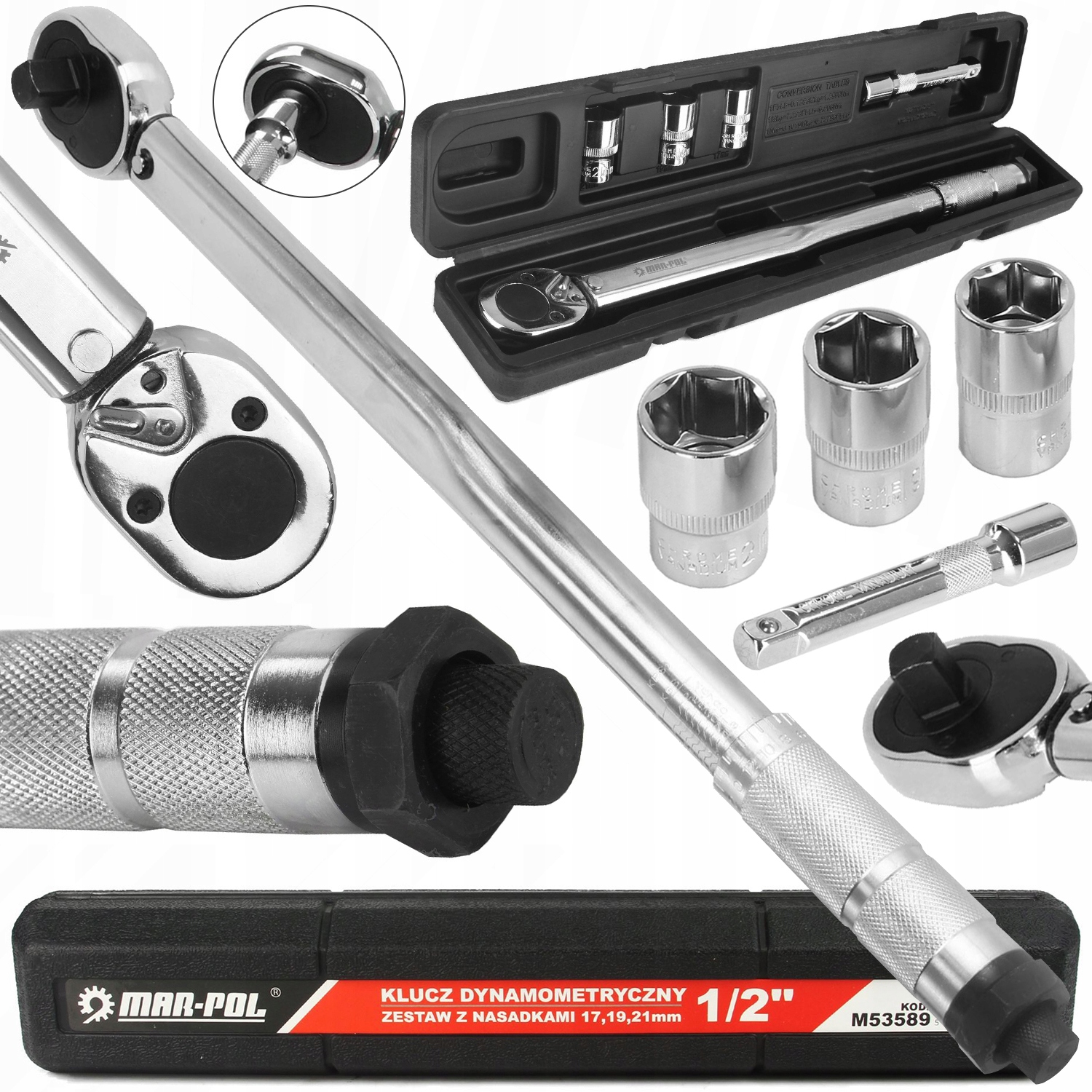 Klucz Dynamometryczny 1/2 210 Nm Nasadki Przedłużki