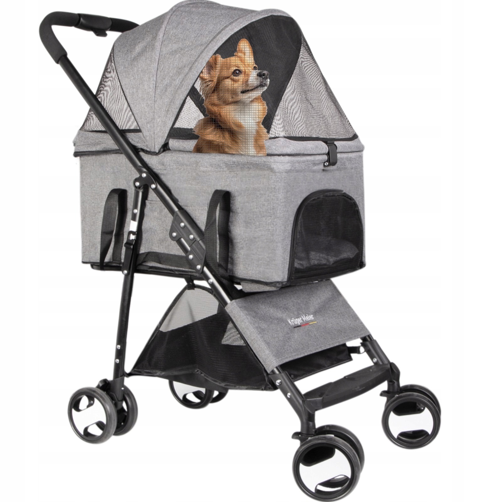 Levně Kočárek Přepravka Pro Psa Kočku Skládací Vycházkový Lehký Pohodlný Šedý