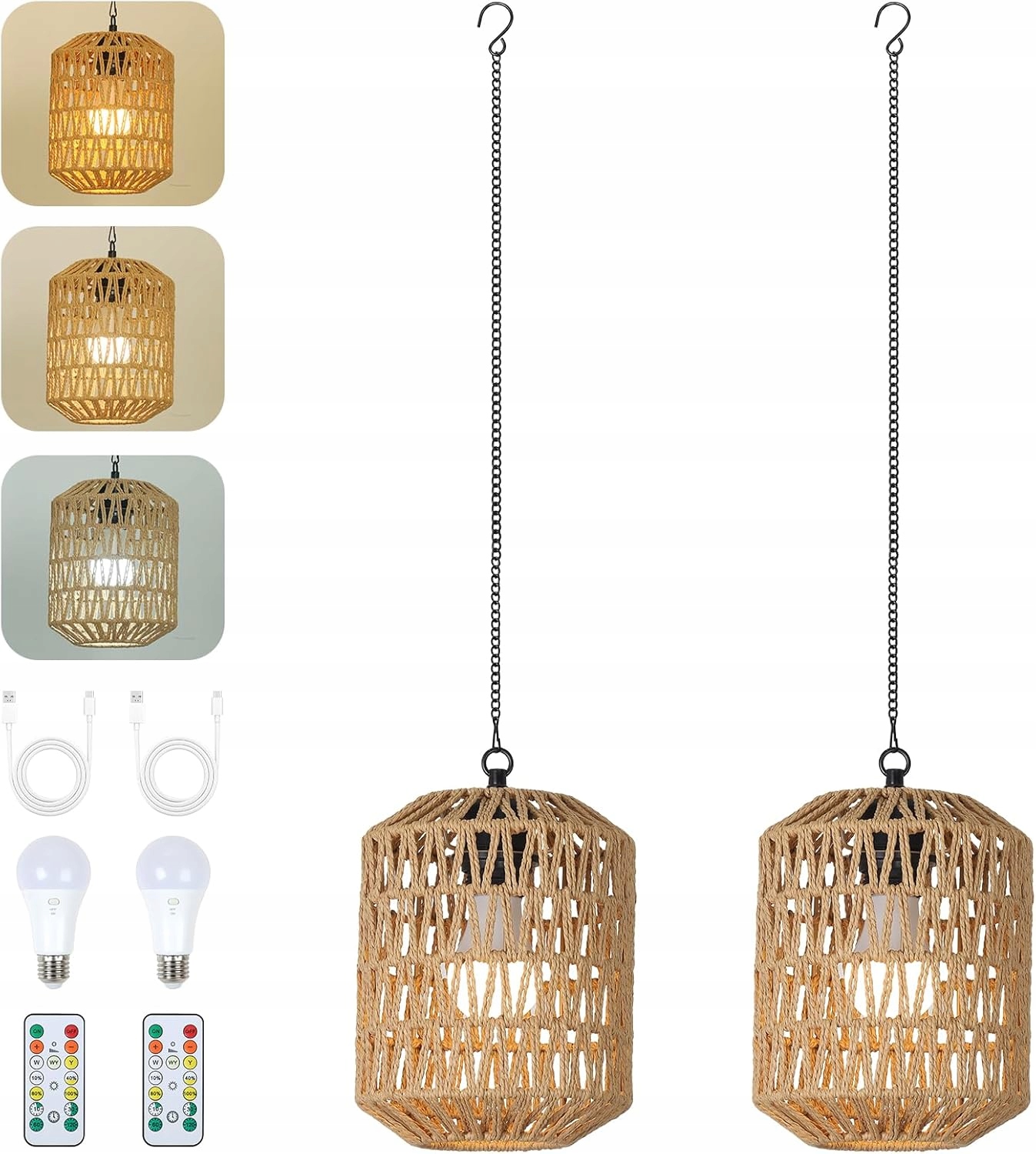 Závesné Led Lampy na batérie 2 ks ratan diaľkový ovládač terasa balkón boho lampa