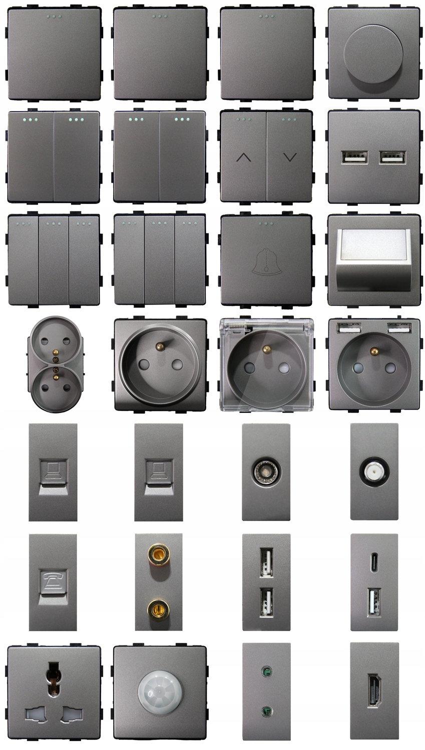 Modul Zásuvka s Bolcem Šedá +USB nabíječka C+C 20W pro Rámečky MIUUN Kód výrobce Moduł Gniazdo + 2x ładowarka USB A+C MIUUN