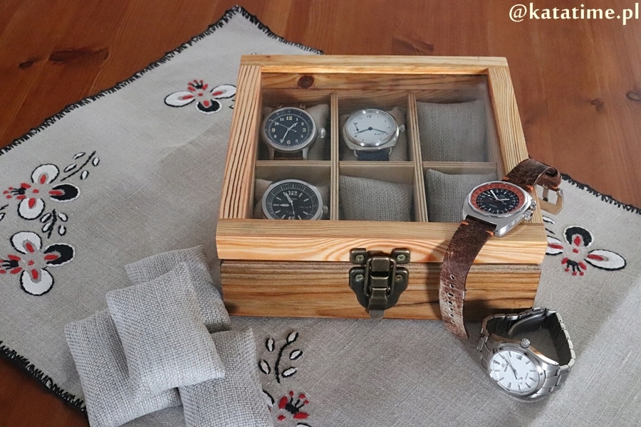 SKRZYNECZKA KASETKA PUDEŁKO BOX NA 6 ZEGARKÓW DREWNIANA ROBIONA RĘCZNIE
