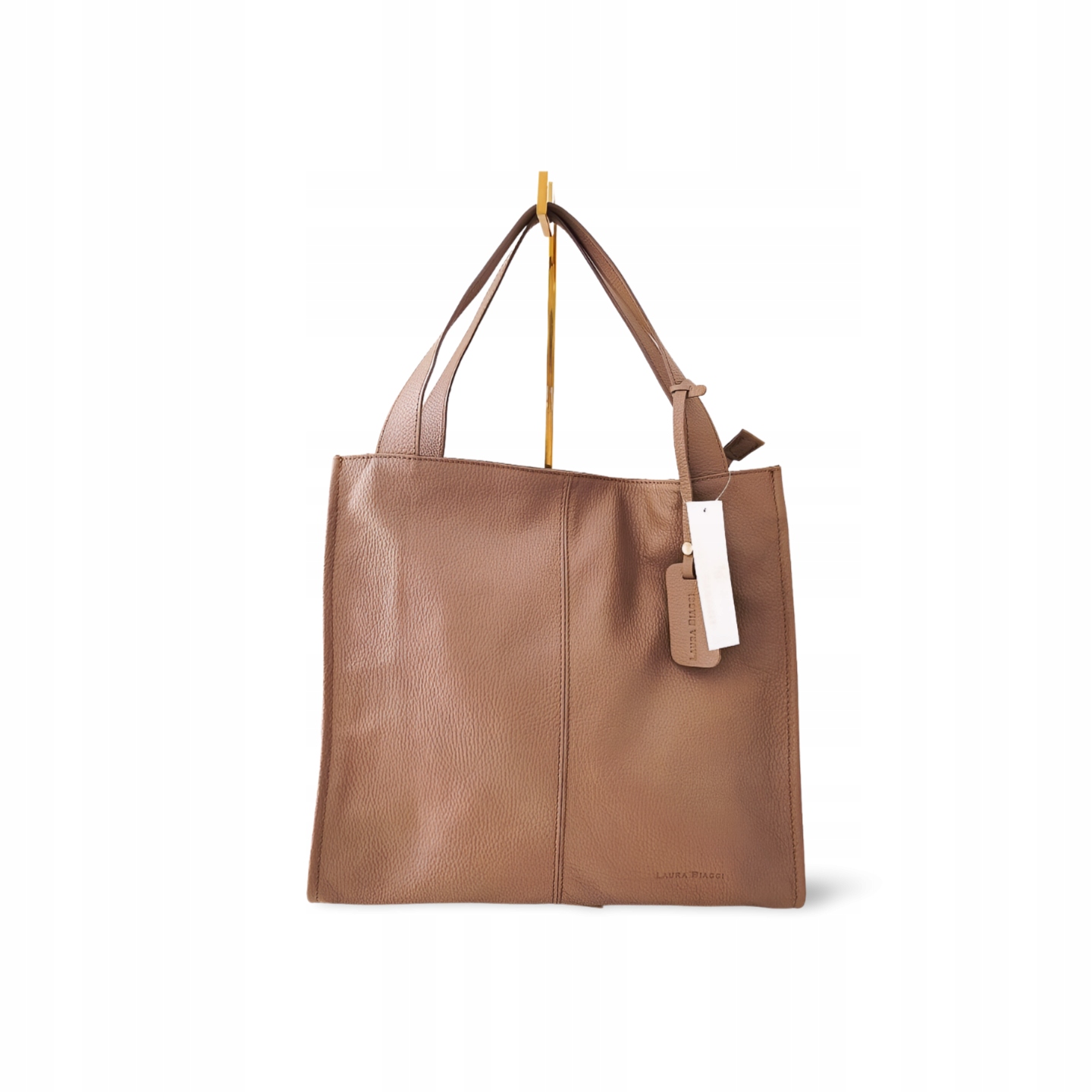 Laura Biaggi skórzana torba shopper ciemnobeżowa z przeszyciem