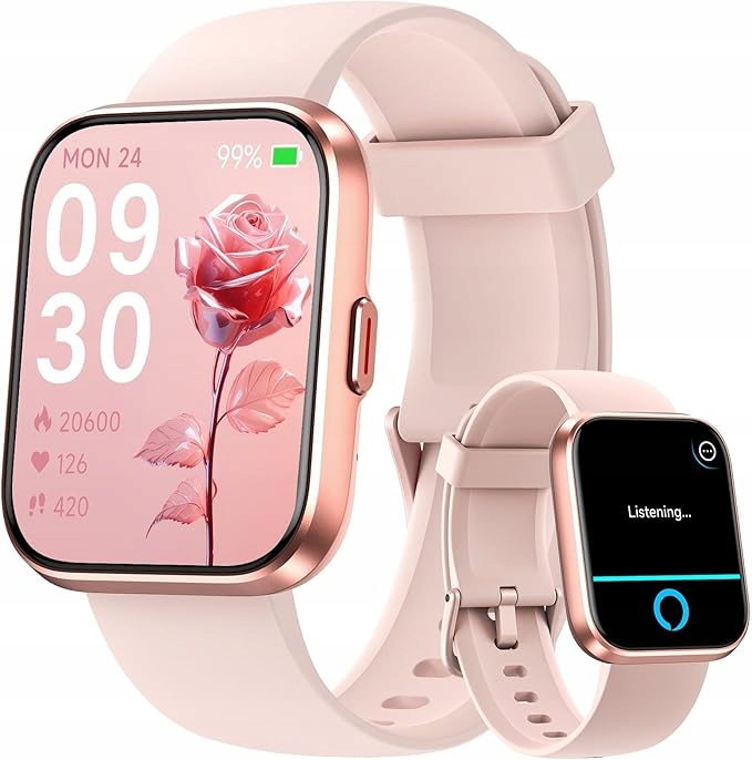 Smartwatch z funkcją telefonu i wbudowaną Alexą, 1,8'' różowy