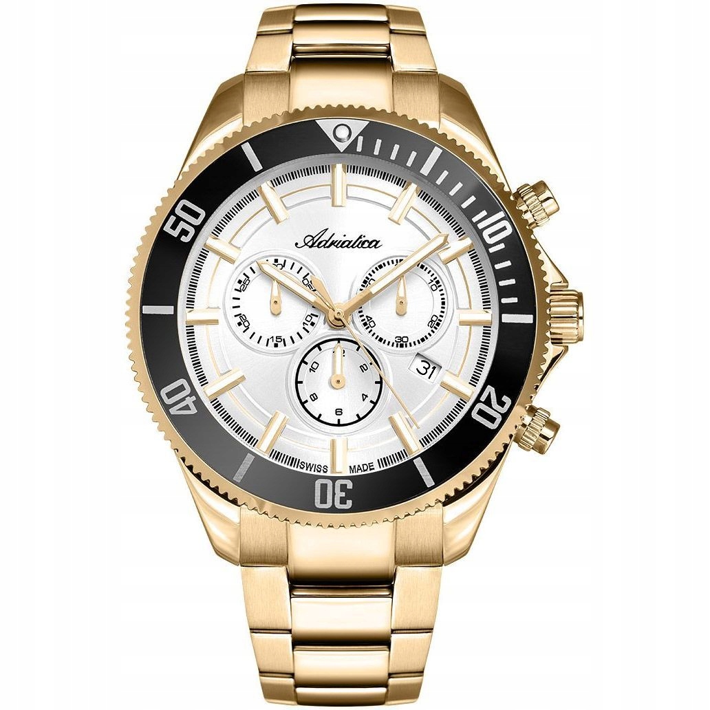 Adriatica pánské hodinky zlaté s bílým ciferníkem a datumovkou A1139.1113CHN