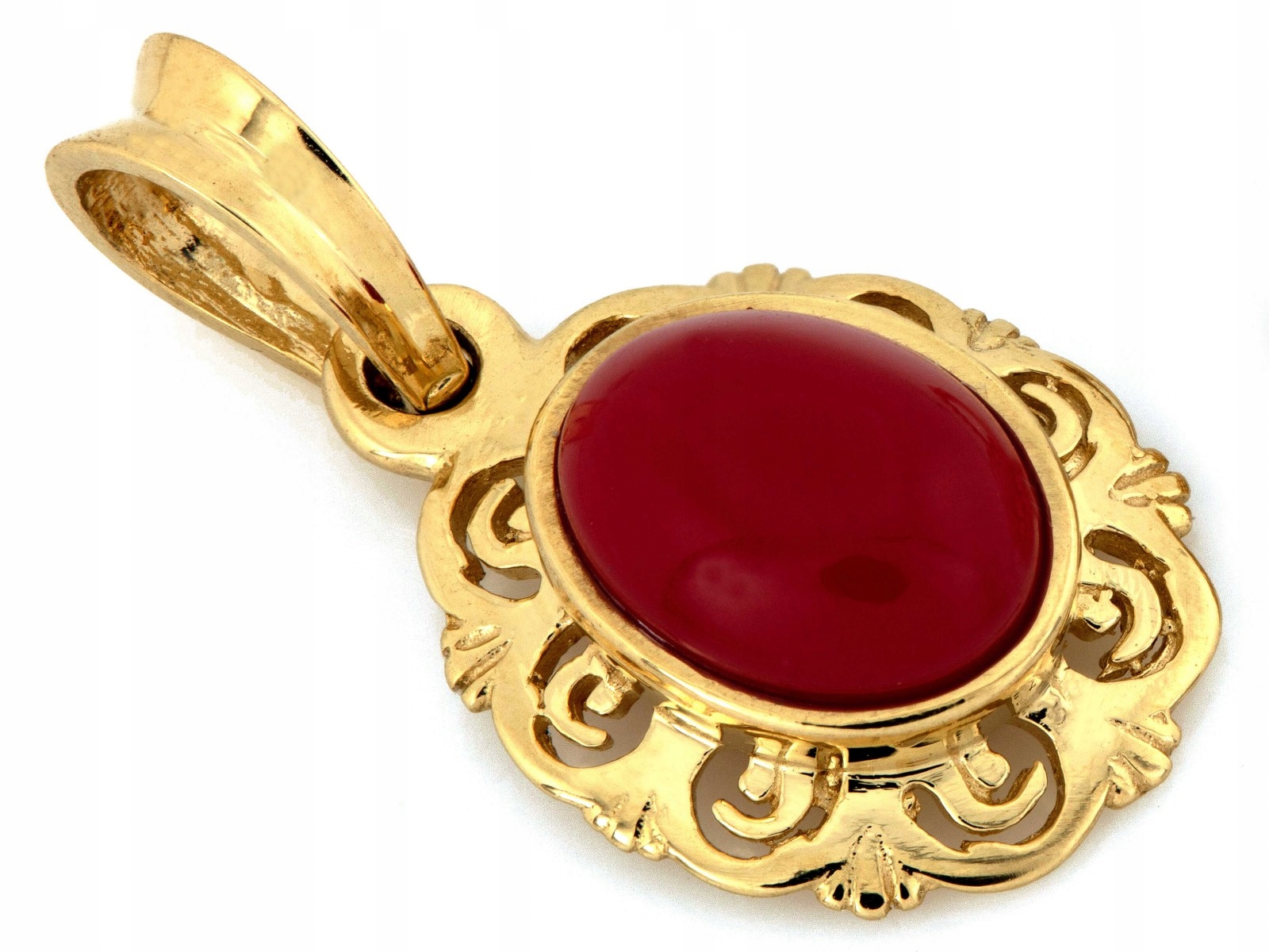 Přívěsek zlatý 585 oválný s korálem 1.60g ažurový ovál červený korál 14kt