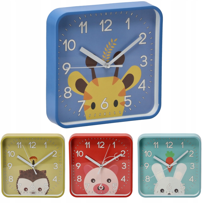 ZEGAR WISZĄCY DZIECIĘCY KWADRATOWY 20,2 x 20,2 x 3,5 CM MIX WZORÓW