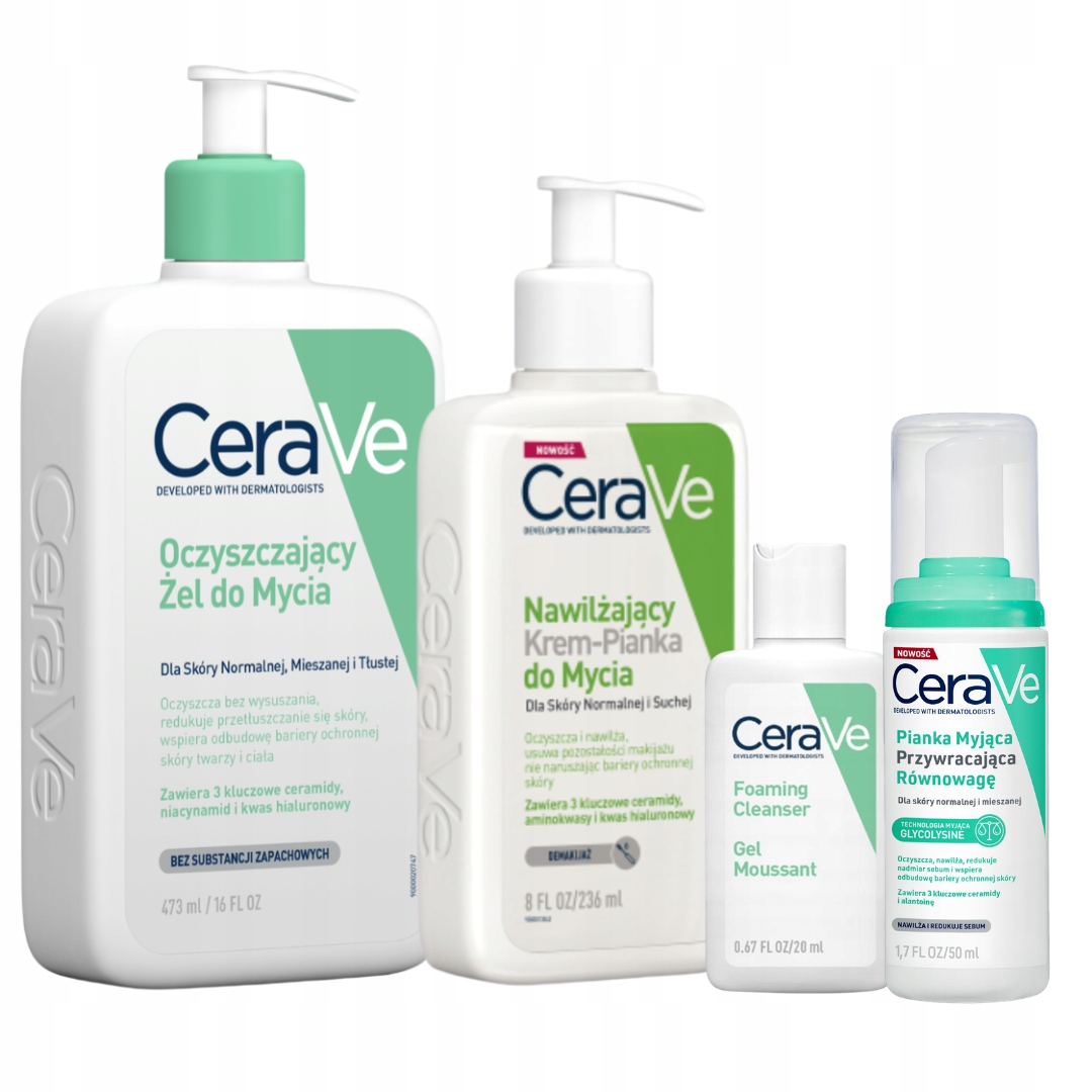 CeraVe Zestaw Żel Oczyszczający 473ml, Krem-Pianka 236ml