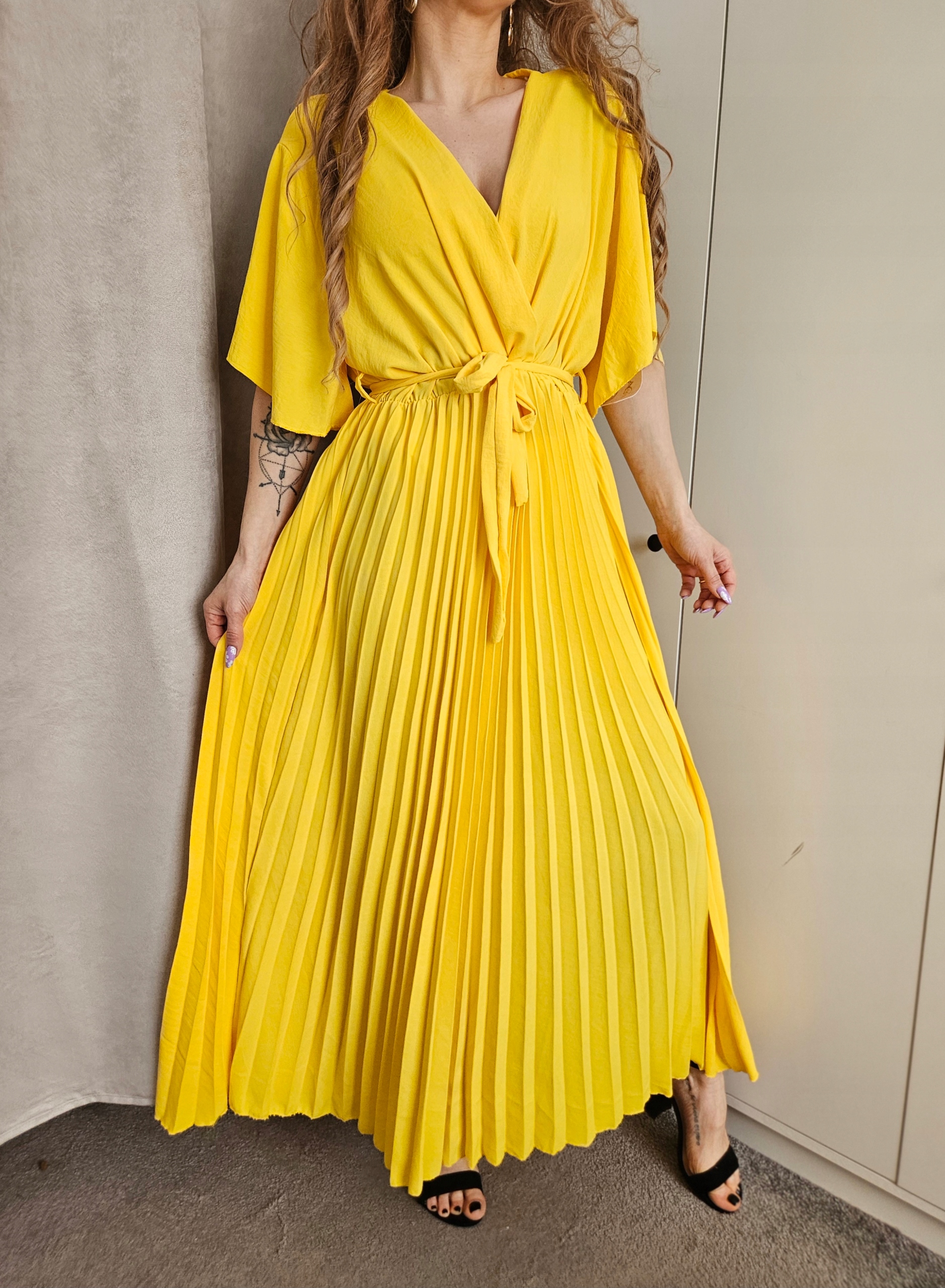 Sukienka maxi żółta 100% wiskoza plus size wesele komunia