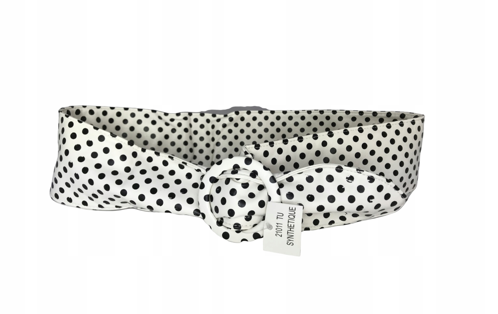 

Pasek Damski biały w kropki groszki Szeroki 9cm