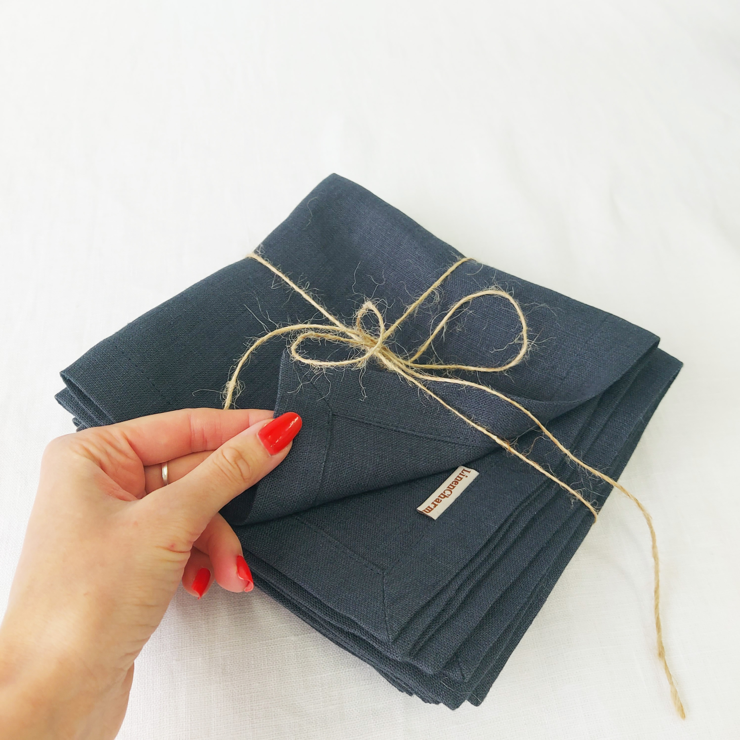 Lněná ubrousek, Sada Lněná ubrousek 10 ks 35x35cm, Antracit