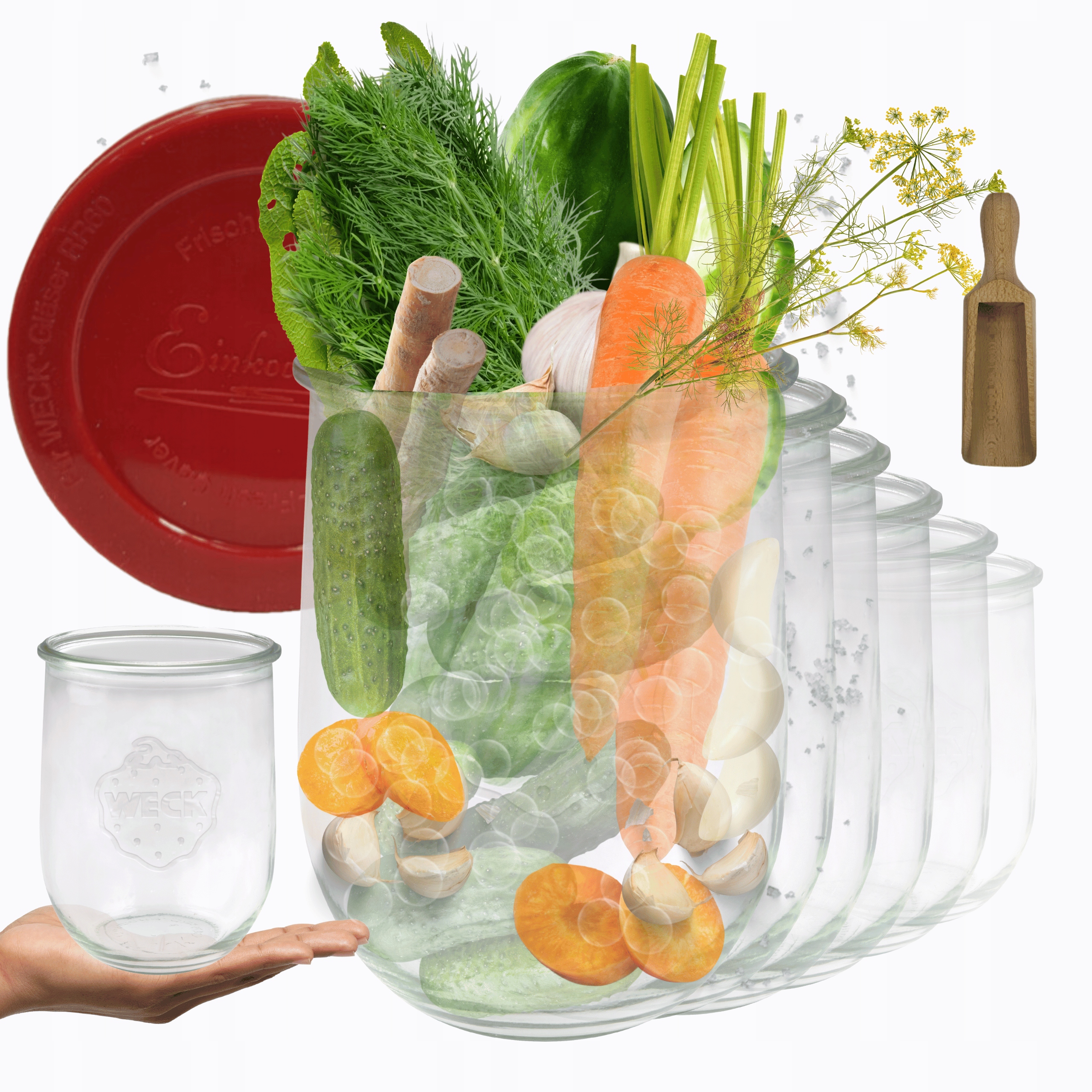 Poháre Weck 1062 ml 1 l tekuté Tulip vzduchotesné silikónové veko 12ks odmerka