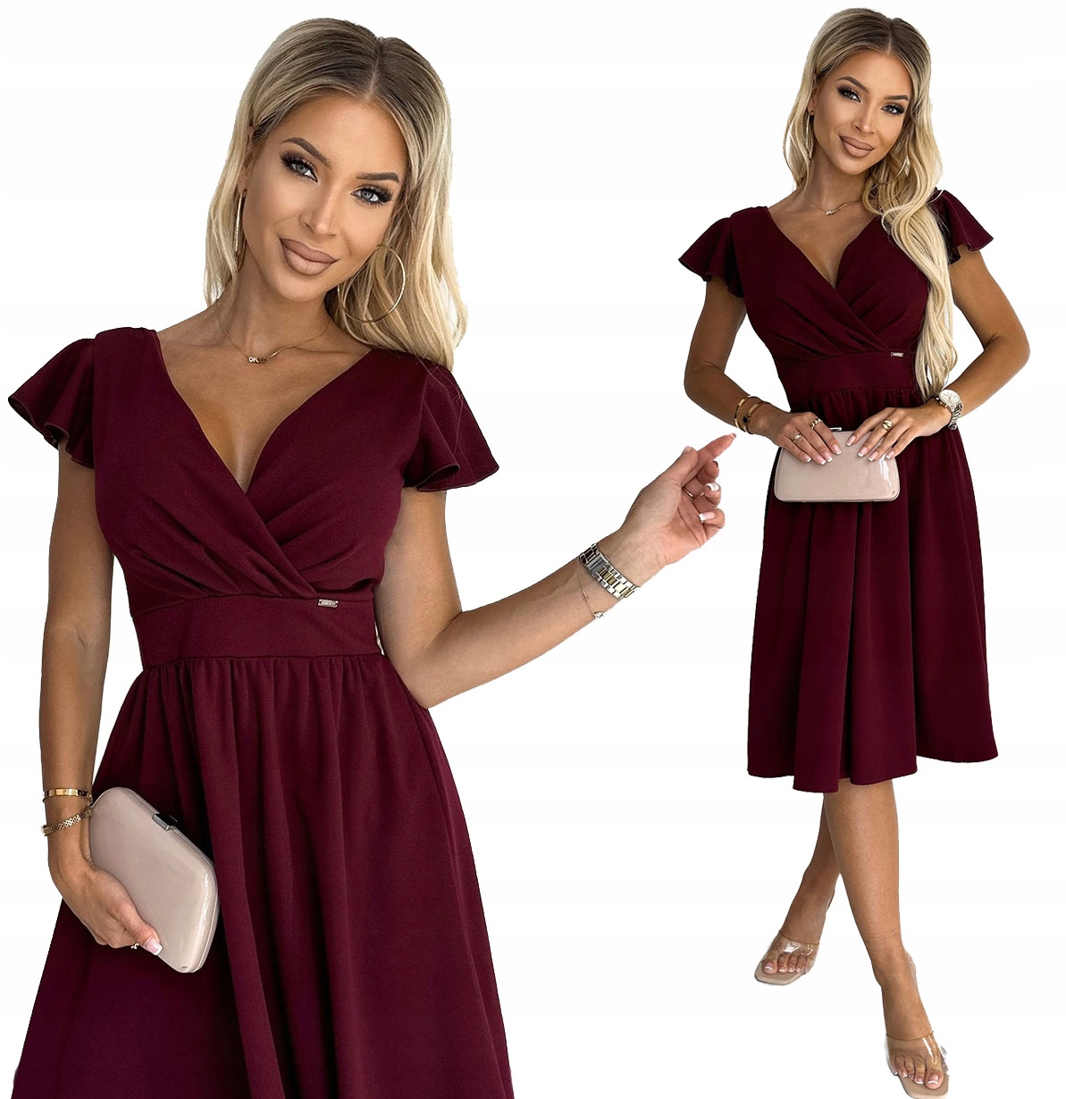 Rozkládací Šaty S Krátkým Rukávem A Zavinovacím Výstřihem Bordó S
