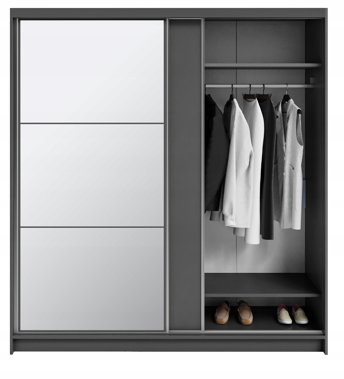 Skříň dvoudveřová posuvná Denver 200 cm zrcadlo tyč šatní police