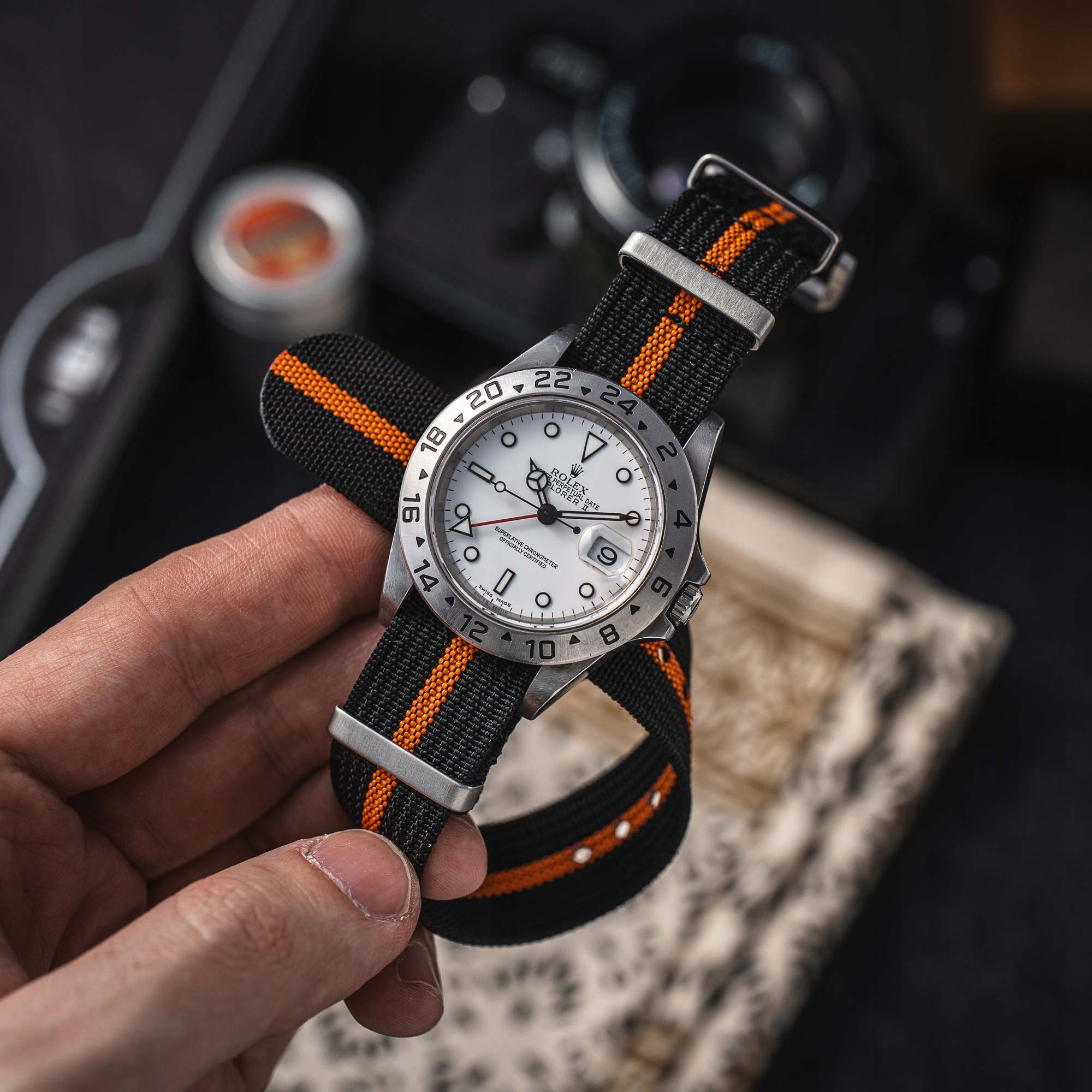 Pasek do zegarka Nato 20 mm Chroneo Black/Orange Czarno-pomarańczowy