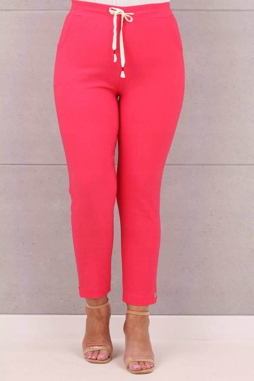 ELASTYCZNE BAWEŁNIANE SPODNIE DUŻE ROZMIARY WYSOKI STAN NA LATO ELEGANCKIE Rozmiar 46/48