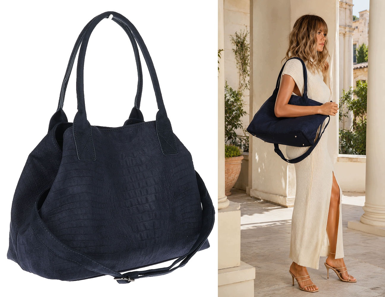 Dámská shopper kabelka, módní semišová taška, lehká, L540, modrá