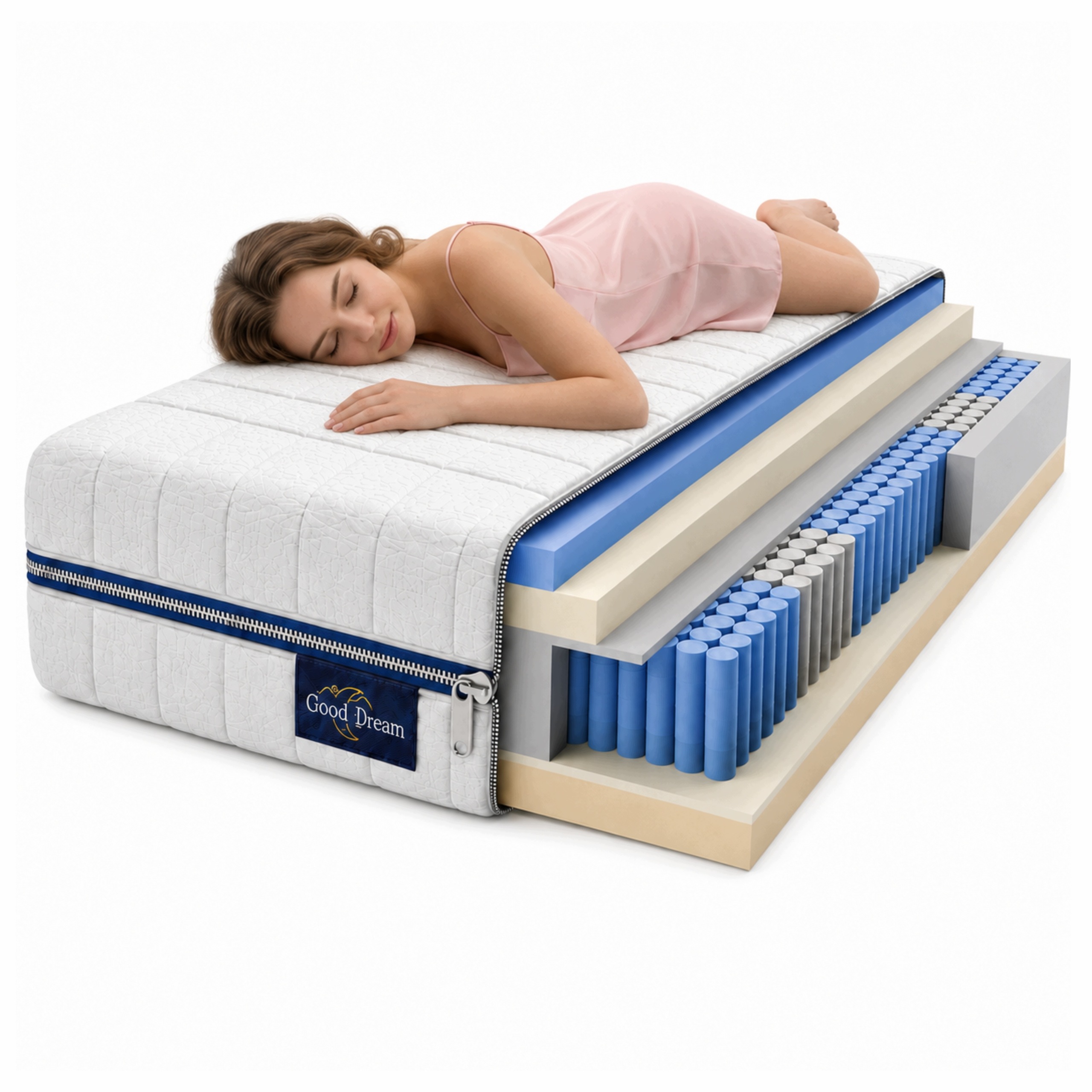 Materac 120x200 kieszeniowy Sonno sprężynowy dwustronny H2 H3 pianka memory