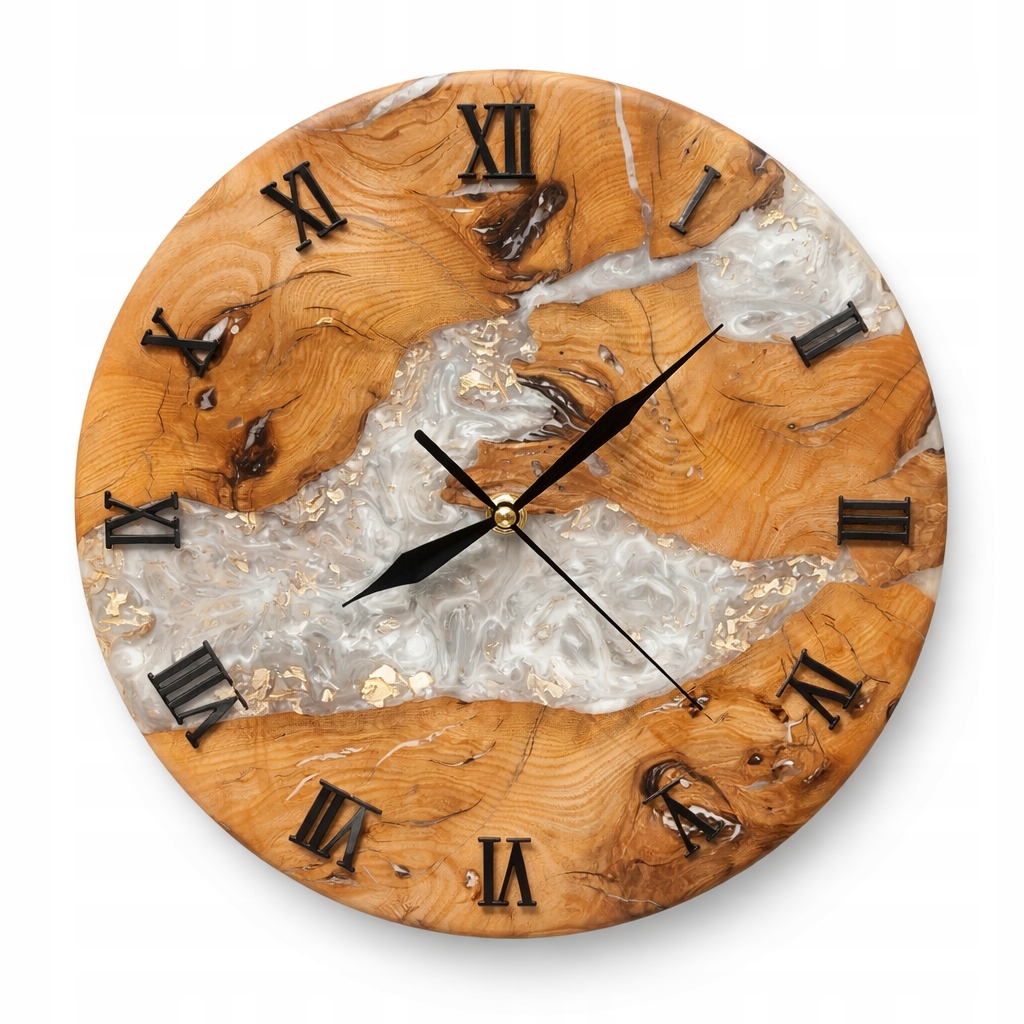 Nástenné hodiny z dreva a perlovej živice Boho Loft