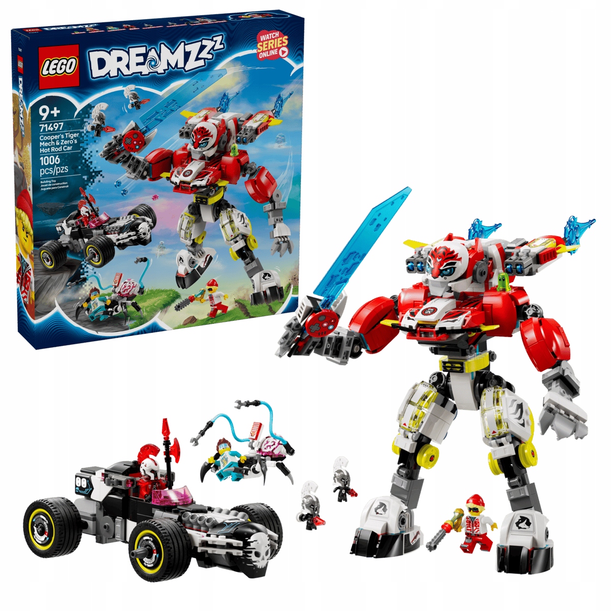 stavebnice Lego DREAMZzz 71497 Tygří mech Coopera a hot rod Zero