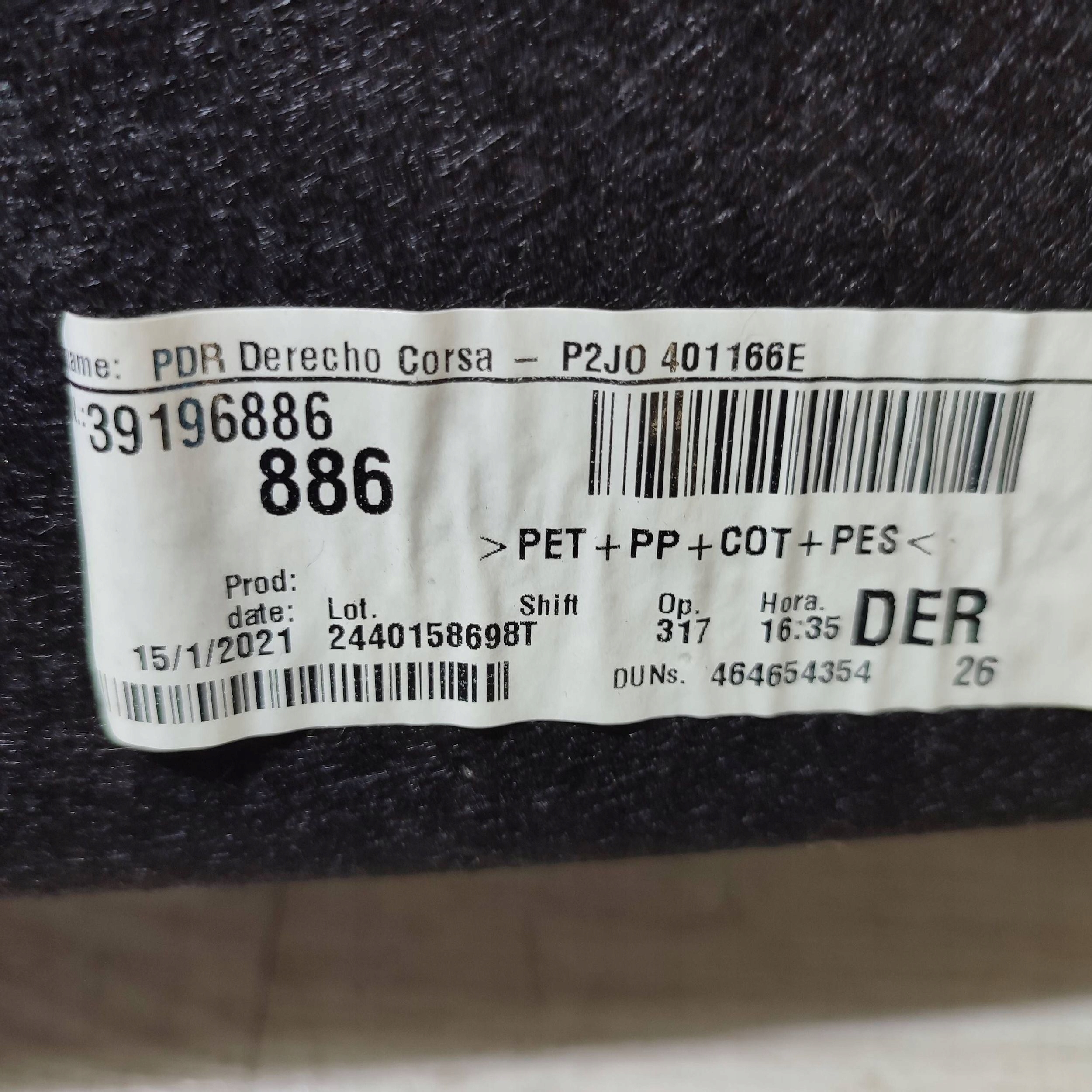 boot upholstery rear part side right Opel Corsa F 39196886
