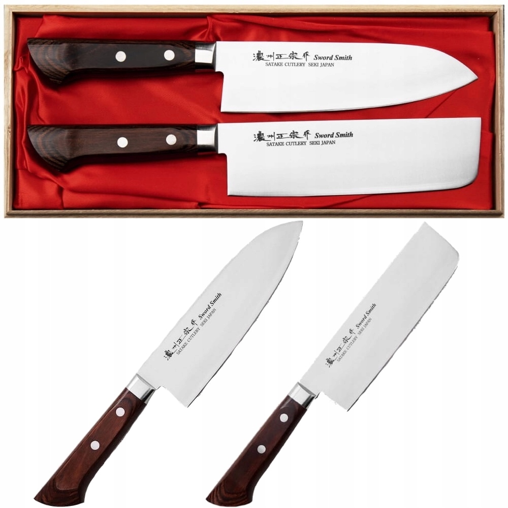 Satake Unique Shirogami#2 Japonský set 2 nožov Santoku 17 cm a Nakiri 17 cm