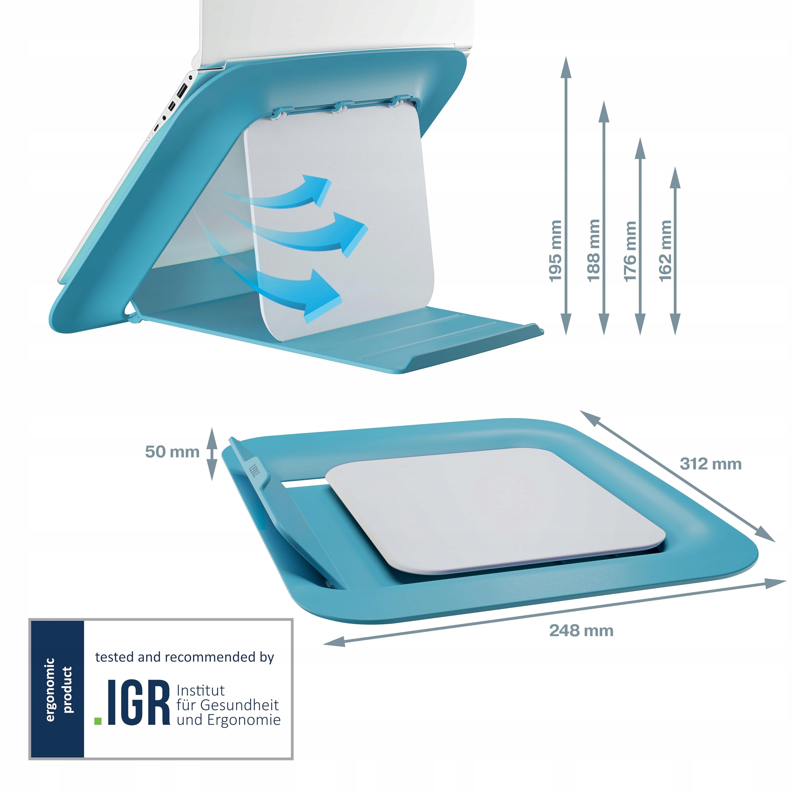 LEITZ ERGONOMICZNY REGULOWANY STOJAK NA LAPTOPY 13-15 CALOWE NIEBIESKI — miniatura 5
